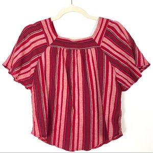 UNIVERSAL THREAD Red Striped Flutter Sleeve Top